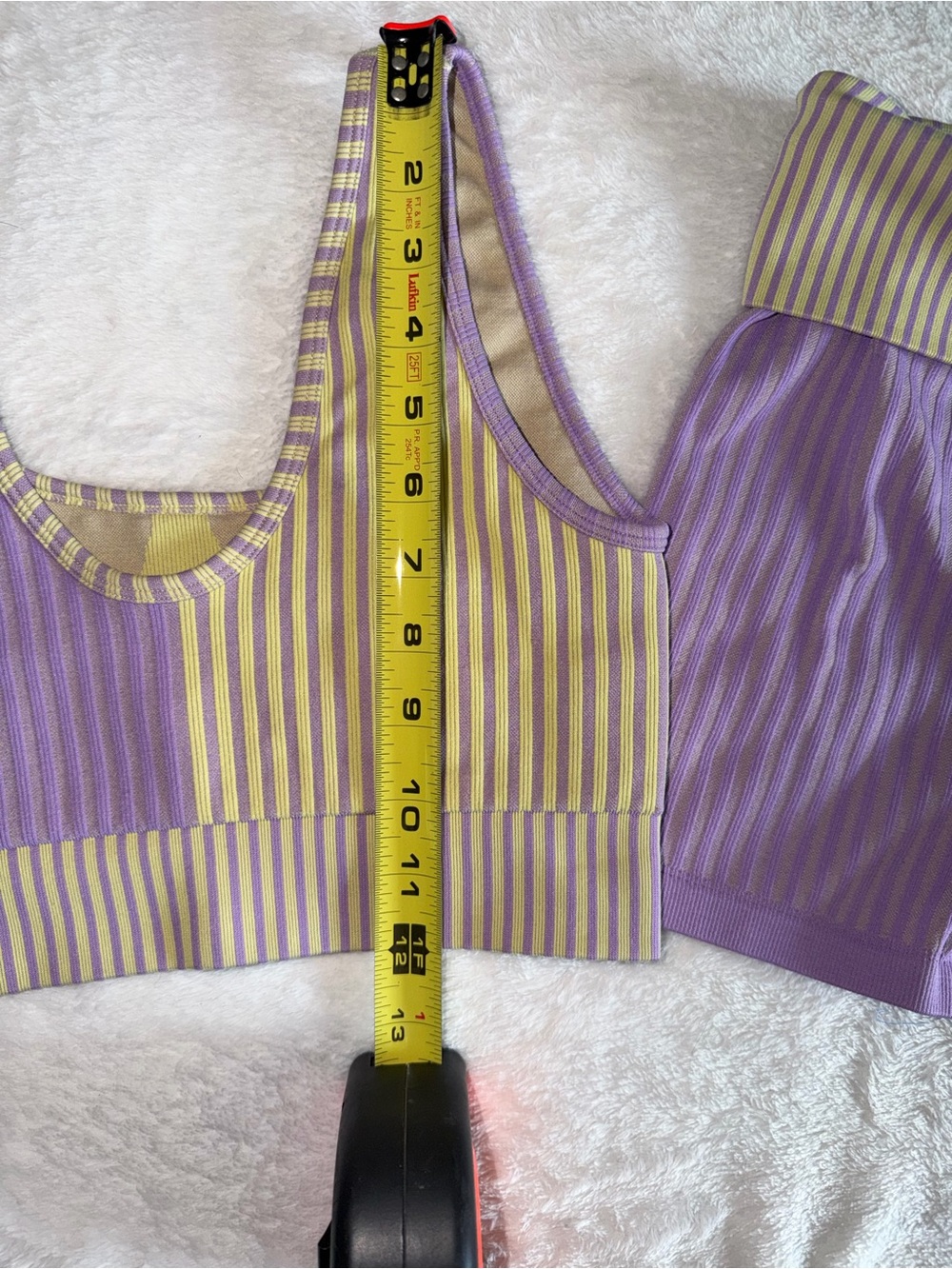 Striped Lavender & Olive Ribbed Active Set - Crop Tank + Biker Shorts - Picture 8 of 15